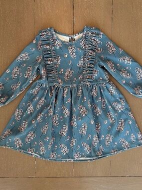 Bear Leader Girls’ Blue Long-Sleeve Floral Corduroy Dress • Size 3Y (3T)
